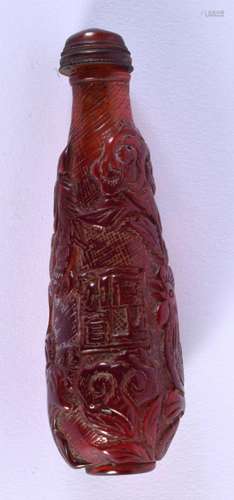 A CHINESE CARVED AMBER TYPE SNUFF BOTTLE 20th Century. 9.5 c...