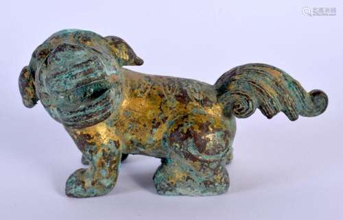 A CHINESE GILT BRONZE SCROLL WEIGHT 20th Century. 12 cm x 6 ...