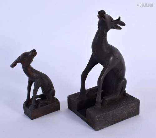 A CHINESE BRONZE DOUBLE DEER SEAL 20th Century. 12 cm x 8 cm...