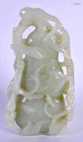 A 19TH CENTURY CHINESE CARVED GREEN JADE CELADON VASE AND CO...