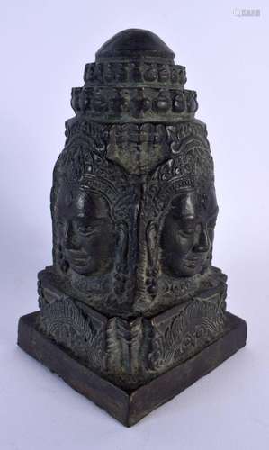 AN EARLY 20TH CENTURY SOUTH EAST ASIAN BRONZE BUDDHA HEAD CO...