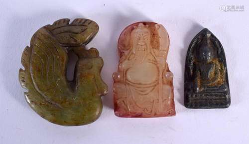 TWO CHINESE JADE CARVINGS and a buddha plaque. Largest 5.5 c...