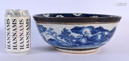 A LARGE 19TH CENTURY CHINESE BLUE AND WHITE CRACKLE GLAZED B...