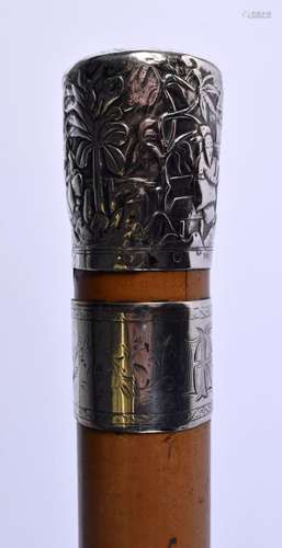 A 19TH CENTURY CHINESE EXPORT SILVER TOPPED MALACCA WALKING ...