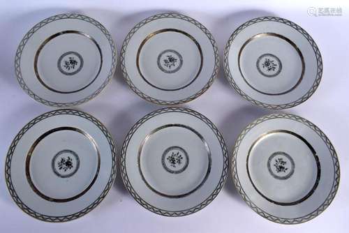 A SET OF SIX 18TH CENTURY CHINESE EN ERISAILLE EXPORT PLATES...