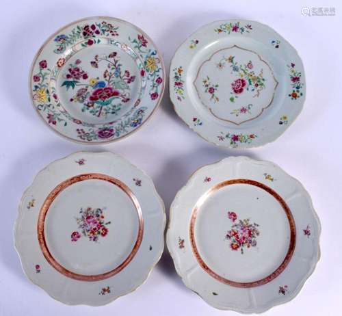 FOUR 18TH CENTURY CHINESE EXPORT FAMILLE ROSE PLATES Qianlon...