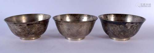 THREE 19TH CENTURY CHINESE EXPORT WHITE METAL BOWLS decorate...