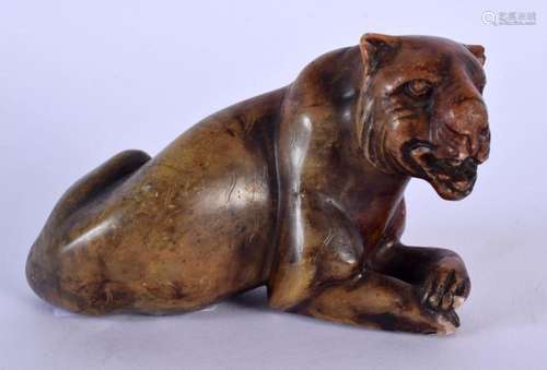 A CHINESE CARVED SOAPSTONE TIGER 20th Century. 11 cm x 6 cm.