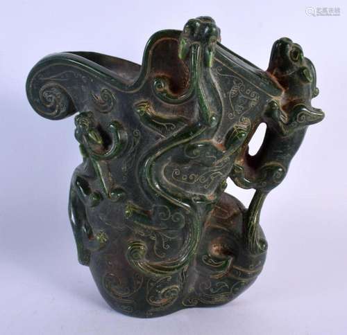 A LARGE CHINESE JADE TYPE LIBATION CUP 20th Century. 21 cm x...