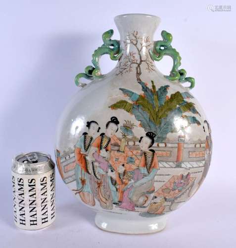 A LARGE CHINESE TWIN HANDLED FAMILLE ROSE PORCELAIN PILGRIM ...