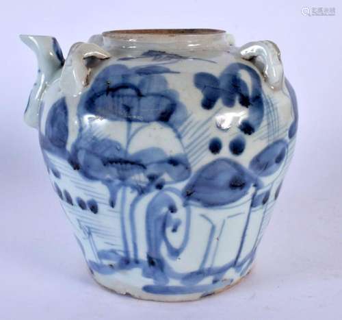 A 19TH CENTURY CHINESE KOREAN BLUE AND WHITE KENDI painted w...