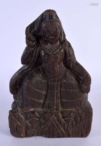 A 17TH/18TH CENTURY INDIAN ASIAN CARVED WOOD BUDDHISTIC FRAG...