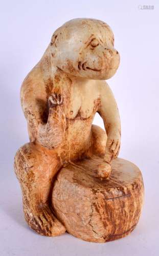 A 19TH CENTURY INDIAN ASIAN CARVED MARBLE FIGURE OF A MONKEY...