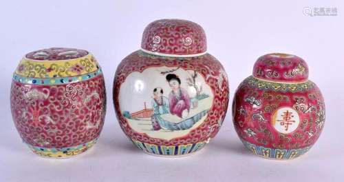 THREE CHINESE REPUBLICAN PERIOD PORCELAIN GINGER JARS. Large...