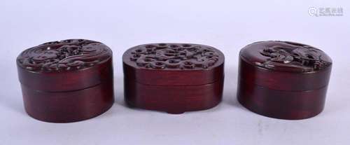 THREE CHINESE HARDWOOD BOXES AND COVERS 20th Century. 6 cm w...