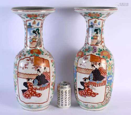 A LARGE PAIR OF 19TH CENTURY JAPANESE MEIJI PERIOD IMARI VAS...