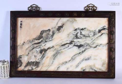 A LARGE EARLY 20TH CENTURY CHINESE CARVED HARDWOOD MARBLE IN...