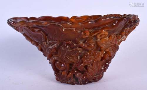 A CHINESE CARVED BUFFALO HORN TYPE LIBATION CUP 20th Century...