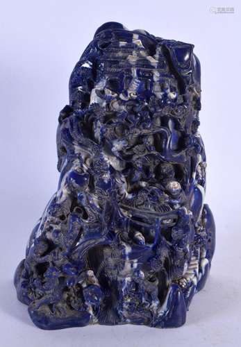 A LARGE CHINESE CARVED LAPIS LAZULI TYPE MOUNTAIN BOULDER. 2...