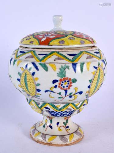 A TURKISH KUTAHYA POTTERY SUGAR BOWL AND COVER painted with ...