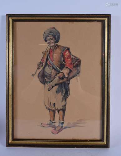 Middle Eastern School (C1910) Watercolour, Smoking male. 34 ...