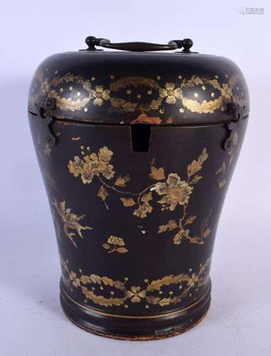 A 19TH CENTURY CHINESE EXPORT BLACK LACQUER CARRYING CASE wi...