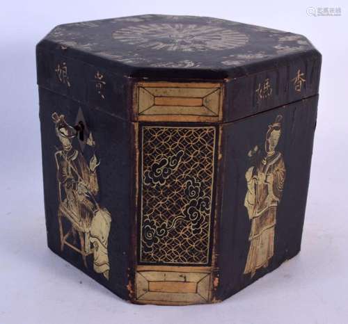 A MID 19TH CENTURY CHINESE EXPORT BLACK LACQUER TEA CADDY pa...