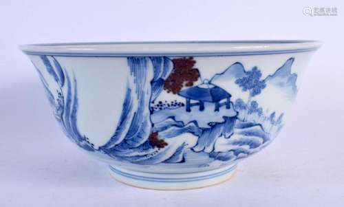 A CHINESE BLUE AND WHITE IRON RED PAINTED PORCELAIN BOWL 20t...