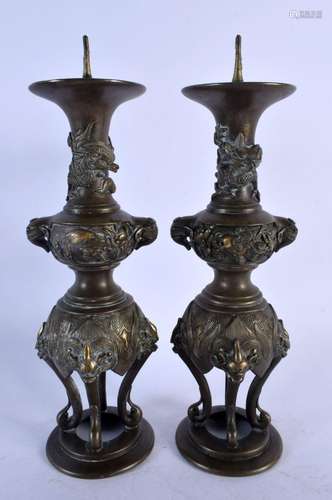 A PAIR OF 19TH CENTURY JAPANESE MEIJI PERIOD PRICKET BRONZE ...