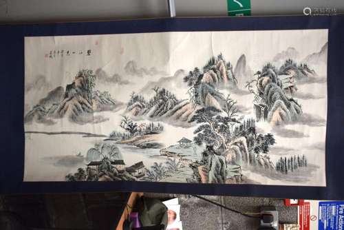 A LARGE CHINESE WATERCOLOUR SCROLL 20th Century. 175 cm x 75...