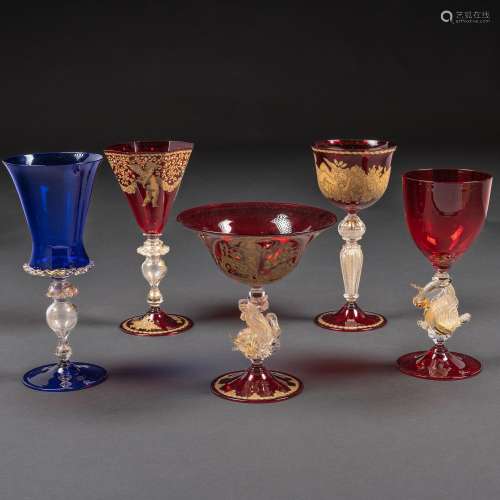Cristal
Ensemble de cinq verres à vin de Murano du XXe