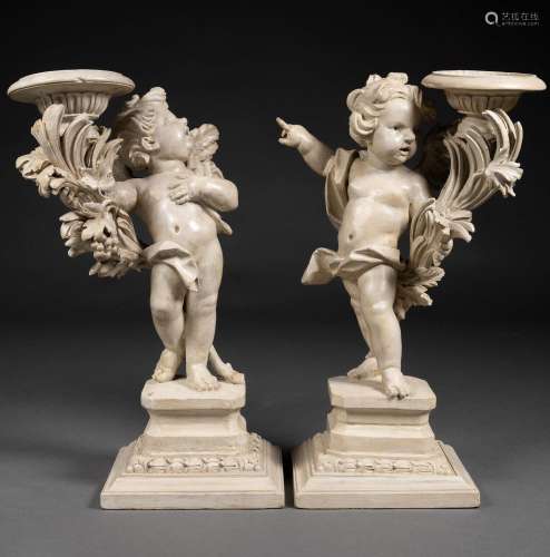 Escultura
Paire d'anges porteurs de torches en bois bla
