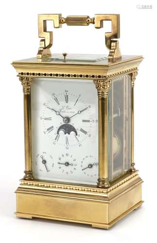 LEpee, large French cased repeating carriage clock with moon...