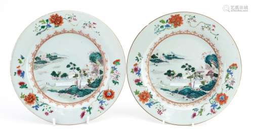 Pair of Chinese porcelain plates finely hand painted in the ...
