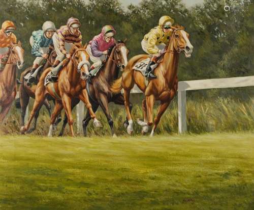Roy Miller 1974 - Early leaders, horseracing interest oil on...