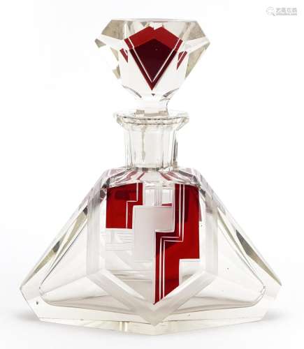 Large Art Deco ruby flashed cut glass scent bottle having an...