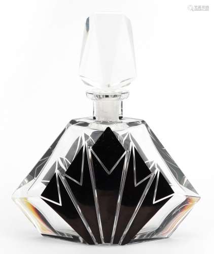 Large Art Deco black flashed cut glass scent bottle having a...
