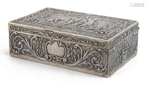 Rectangular Dutch 930 grade silver casket with hinged lid em...