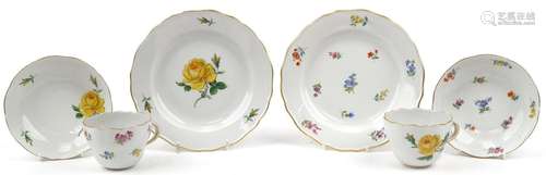 Meissen, German porcelain hand painted with flowers includin...