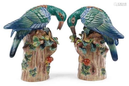 Manner of Sevres, large pair of continental porcelain birds,...