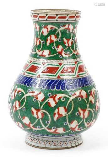 Turkish Ottoman Iznik pottery vase hand painted with flowers...