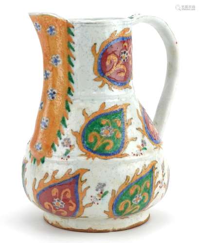 Turkish Ottoman Kutahya pottery jug hand painted with stylis...