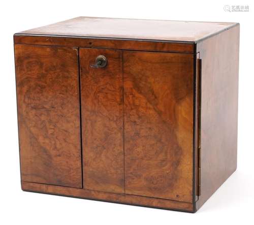 Victorian burr walnut campaign style cigar chest with openin...