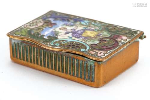 19th century brass vesta case with hinged lid enamelled with...