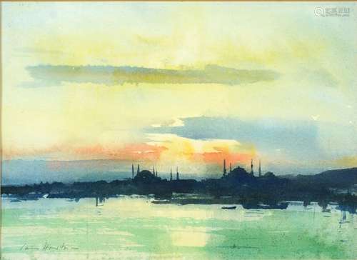 Ian Houston - Evening sky, Istanbul, Impressionist watercolo...