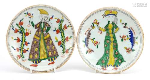 Pair of Turkish Ottoman Kutahya pottery dishes hand painted ...