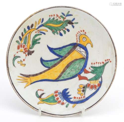 Turkish Ottoman Kutahya pottery dish hand painted with a bir...