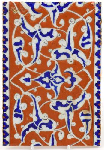 Turkish Ottoman Iznik pottery tile hand painted with flowers...