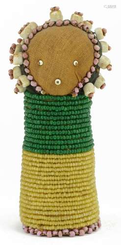 African tribal interest beadwork Ndebele witchcraft doll, 12...