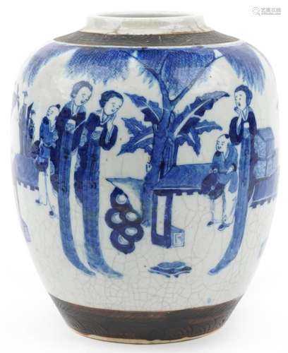 Unusually Large Chinese blue and white crackle glaze porcela...